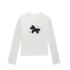 Camiseta de mujer blanca y gris, cuello redondo, hombros normales, manga larga, nuevo estilo primavera/otoño, estampado de poni de dibujos animados, corte ajustado, camiseta básica versátil