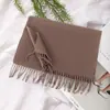 Cachecol Personalizável com Logo em Imitação de Caxemira para Homens e Mulheres, Estilo Coreano Outono e Inverno, Cachecol Quente e Versátil de Cor Sólida, Xale da Moda com Franjas
