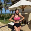 Novo Biquíni de Suspensório de Cor Contrastante de Alta Qualidade Sexy com Tiras Cobrindo Seios Pequenos Afinando a Barriga Traje de Banho para Fontes Termais para Mulheres