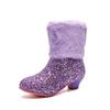 Botas Curtas para Meninas 2026 Novo Estilo Outono e Inverno, Botas Quentes com Forro de Lã e Pelo, Botas de Salto Alto para Crianças, Botas de Neve