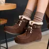 Botas de nieve de felpa estilo noreste para mujer, nueva colección de invierno 2026, forradas de polar, cálidas, botines con cordones, hacen que los pies parezcan más pequeños, zapatos de algodón para mujer