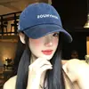 Gorra de Béisbol Azul Marino con Bordado de Letra para Mujer, Circunferencia de Cabeza Grande, Corona Profunda, Visera Ancha, Sensación de Alta Gama, Adecuada para Caras Grandes