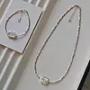 Collar de Perlas de Agua Dulce Barrocas Cuadradas de Forma Especial para Mujer Estilo Coreano Moderno Cadena para Clavícula Asimétrica Plateada Plata Rota