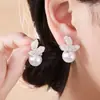 Aretes de Flor de Iris Aguja de Plata Perla Cristal Elegantes de Lujo Ligero Nuevos Únicos Suministro Transfronterizo Aretes al por Mayor