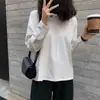 Blanco Sólido Algodón Manga Larga Capa Base Superior Mujer Otoño Versátil Holgada Estilo Básico Camiseta Mujer Estudiante Moderna