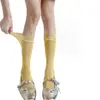 Calcetines Finos de Encaje Calados de Puntos a Media Pantorrilla para Primavera y Verano, Versátiles Calcetines Altos hasta la Rodilla de Dopamina para Atuendos con Estilo