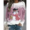 Sudadera Navideña para Mujer 2024 Transfronteriza con Estampado 3D de Muñeco de Nieve, Camiseta Holgada de Manga Larga tipo Algodón, Estilo Europeo y Americano, Longitud Media
