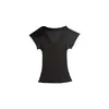 Camiseta de Verano Yuyi Estilo Coreano Elegante Ajustada de Manga Corta con Cuello en V para Mujer, Estilo Relajado y Perezoso, Top que Ceñe la Cintura y Adelgaza 260348