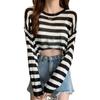 Camiseta de Manga Larga Rayada Fina de Protección Solar de Verano para Mujer, Estilo Coreano Holgada, Nueva Versátil de Cuello Redondo 2025