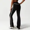 Calça Larga Flare Color Block de Secagem Rápida Europeia e Americana para Mulheres Cintura Alta Levanta Bumbum Calça de Yoga Calça de Dança Fitness Calça Esportiva Longa Casual
