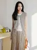 Breve Descrição Riscada: Cardigan Sofisticado para o Dia a Dia, Lã Lavável, Gola Redonda, Falso Duas Peças, Manga Longa, Suéter de Tricô Listrado Color-Block