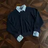 Camisa Suéter Xadrez Falso Duas Peças Estilo Old Money Vintage para Homens, Primavera e Outono, Camiseta de Manga Longa Casual Estilo Miu