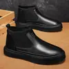 Botas de cuero de caña alta sin cordones para hombre, botines negros de moda, botas de trabajo de suela gruesa, versátiles para el uso diario