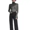 Suéter de cuello alto para mujer, tejido de lana agradable a la piel, corte ajustado, cuello alto superpuesto, camiseta básica para otoño e invierno, top elegante y adelgazante