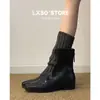 Botas minimalistas finas Chelsea para mulheres, botinhas estilo vintage com salto grosso e bico quadrado, pretas, estilo coreano e britânico, modelo novo