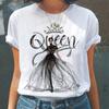 Amazon Fashion Camiseta de Mujer con Patrón de Reina Distintiva de Manga Corta Estampada Europea y Americana Cuello Redondo Mujer