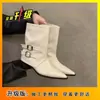 Botines altos de tacón alto con punta fina en color marrón para mujer, nuevos botines sencillos para primavera y otoño 2026, botines de media caña con hebilla de cinturón retro