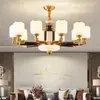 Lustre duplex para sala de estar estilo chinês todo em cobre, sensação de alto padrão, para casas de construção própria e vilas, lustre doméstico de madeira maciça