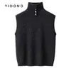Chaleco de punto liso de 5 agujas para mujer, de cachemira, cuello alto, hombros anchos, con cuello plegable o de pie, tejido de punto grueso para pullover