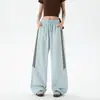 Calça de trabalho larga listrada color block esportiva de secagem rápida nova para primavera e outono para homens e mulheres, apresentando um design curvo estiloso e calças compridas casuais