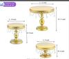 Castiçal Dourado Estilo Europeu Suporte de Bolo de Pé Alto Banquete de Casamento Decoração de Ferro Prato de Frutas Prato de Sobremesa Suporte de Exibição de Doces