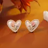 Pendientes Populares de Tulipán Corazón con Piedra Ojo de Gato, Sencillos y de Moda, Gama Alta, Pendientes Dulces y Lindos, Accesorios Estilo Chica Dulce