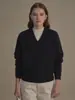 Suéter Minimalista Versátil de Cuello en V Vintage Otoño Invierno Azul Marino Versátil para el Trabajo Top de Punto Holgado para Mujer