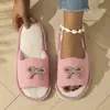 Novos chinelos de chão femininos de outono e inverno de alta qualidade, com laço transfronteiriço e sola macia, chinelos de algodão EVA da moda para uso doméstico