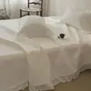Estilo Coreano Lavado com Areia 100% Algodão Cobertura de Cama Conjunto de Três Peças Bordado Renda 1.5_1.8_2.0m Colcha Fronha Estilo Princesa Algodão Puro