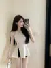 Vestido Halter Sin Mangas con Lazo y Perlas, Puramente Sexy, Nuevo Vestido de Otoño Ajustado para Mujer