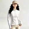 Chaqueta de Yoga Pilates Cintura Corta Ceñidora Adelgazante Ropa Deportiva Cárdigan de Manga Larga Cuello Alto Cremallera Ropa de Fitness Top para Correr
