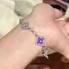 Exquisito Pulsera Extraíble con Incrustaciones de Diamantes, Brillante Imitación de Concha Rosa Natural, Trébol de Cuatro Hojas Hueco de la Suerte para Mujeres, Joyería de Mano de Lujo Ligero de Nicho