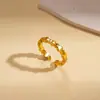 Anel Aberto Geométrico em Forma de Abóbora Banhado a Ouro Real 24K com Zircônia Europeia e Americana, Luxo Leve, Sensação de Alto Padrão, Vintage, Joia Ecológica