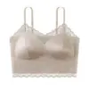 Camisola Sexy de Encaje Transfronteriza Más Vendida para Mujer con Copas Fijas, Capa Interior de Satén, Transpirable, Sensación de Piel, Push-Up, Sujetador Anticaída