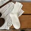 Calcetines de Lana Suxinaimin para Mujer Otoño e Invierno Rayas Verticales Maillard de Media Pantorrilla Etiqueta de Tela Calientes Calcetines de Tubo Largo