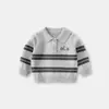 Suéter polo infantil listrado com letras, suéter polo de bebê 100% algodão, suéter infantil estiloso para outono e inverno Classe A