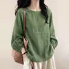 Camisa Verde Fina de Algodón Lino Hombro Caído para Mujer 2026 Verano Nuevo Tallas Grandes Mujeres Gorditas Ropa Exterior Cárdigan Estilo Zen Top