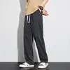 Calça Casual Masculina de Seda Gelada de Verão, Marca Americana Moderna, Alta, Reta, Solta, Perna Larga, Esportiva, High Street, Calça Longa, Estilo Masculino
