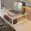 Soporte de altura ajustable para computadora, estante de almacenamiento de escritorio para dormitorio universitario, soporte para laptop, soporte para laptop para juegos, blanco