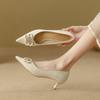 Zapatos de Mujer de Cuero Suave de Huizhou, Estilo Francés de Verano, Zapatos de Salón Cómodos de Punta Fina, Zapatos de Tacón Alto de Moda para Mujer 2025, Tacones de Aguja para Mujer