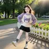Conjunto de Suéteres Primavera e Outono para Meninas 2026 Novo Estilo Moda Coreana Infantil Conjunto de Duas Peças Suéter Kuromi e Saia Plissada