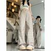 Jeans estilo Hong Kong Jeans florales estilo Hong Kong para mujer 2024 Nuevos pantalones de campana holgados adelgazantes nicho rectos