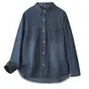 Primavera 2026 Tallas Grandes Camisa de Mezclilla Manga Larga Cárdigan Superior Efecto Adelgazante 100kg Chaqueta Tallas Grandes Cuello Solapa Camisa Casual 9904