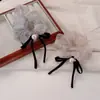 Goma para el pelo a rayas con lazo de organza y pedrería estilo francés con cinta y perlas, Elegante goma para el pelo