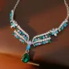 Set de Pendientes y Collar de Flor con Incrustaciones de Diamantes Vintage, Exquisita y Elegante Cadena para la Clavícula, Set de Joyería de Lujo Ligero de Nicho para Mujeres