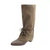 Botas retro de punta con cordones y tacón de bloque para mujer, versátiles y estilizan para el verano, botas de vaquero occidentales con tacón grueso, botas de montar estilizadas