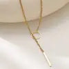 Colar de aço inoxidável 304 com pingente de círculo e haste minimalista personalidade transfronteiriça corrente de clavícula em Y versátil joias atacado