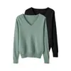 Conjunto de dos piezas de suéteres de punto holgado con cuello en V para mujer, nuevo estilo otoño e invierno, prendas de abrigo versátiles, tops elegantes de manga larga de color liso