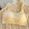 Ropa interior de seda helada estilo pastoral de verano para niñas de secundaria y preparatoria, sujetador deportivo sin costuras con copa fija transpirable a prueba de impactos