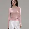 Camiseta básica de manga larga Yousilk versátil para mujer, otoño, cuello redondo, hombro normal, top capa base, 260 g